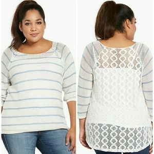 Torrid striped crochet Torrid striped crochet back top/sback top/sweater size 00